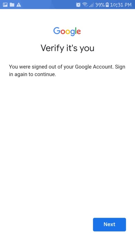 Confirm your Google Account Credentials