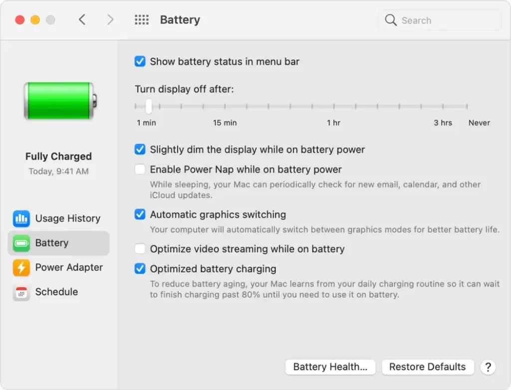 Review Battery Saving And System Resource Preferences